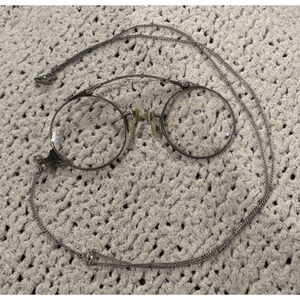 Antique AO Foldable Pince Nez 1/10 12k White Gold Eyeglasses With Necklace Chain